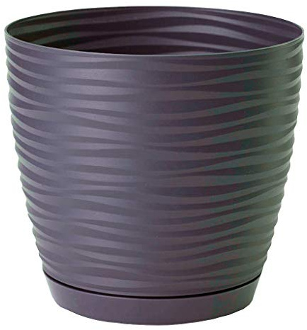 Home Garden Ornaments Wave Plant Pots Indoor – Indoor Plant Pot with 3D Effect, Drainage Holes, and Integrated Saucer, Plastic Flower Pots (Diameter: 17cm, Colour: Stone)