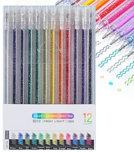 Glittergelpennor för färgning, glitter gelpennor set - blandade färger gelglitterpennor, konstmaterial, färgglada gelpennor för att skriva, färgläggning, klotter, scrapb