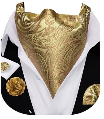 Barry.Wang Ascot Herren-Manschettenknöpfe, Paisleymuster, Blumenmuster, Krawatte, Anstecknadel, Einstecktuch, Manschettenknöpfe, 4 Stück, Hochzeit, Business, Party, Freizeit für Männer