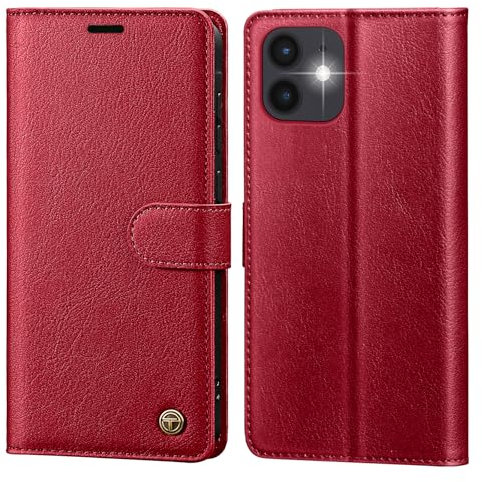 CASBST Handyhülle für iPhone 12/12 Pro Hülle,Hochwertig Lederhülle Schutzhülle Klappbar mit Kartenfach Standfunktion für iPhone 12 Pro Klapphülle Handytasche Flip Case für iPhone 12 Hülle Rot