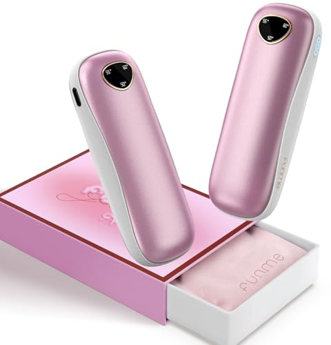 Funme 2 Packs OT95 Calentador de Manos Recargable 【Caja de Regalo】, Banco de energía eléctrico USB de 10000mAh, Calentador de Bolsillo Reutilizable, portátil, Mujer, Ideal para Exteriores Rosa