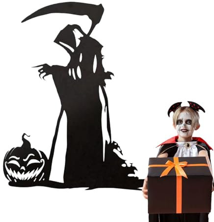 Statua della morte in piedi con falce, cartello in piedi con la falce della morte - Decorazione per cartello in piedi di Halloween per esterni - Decorazione per cartello in piedi di Halloween all'aper