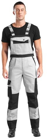 winying Herren Lange Arbeitshose mit Kniepolster-Taschen Cargo-Bundhosen Latzhose Loose Fit Latzanzug Jumpsuit Grau XL