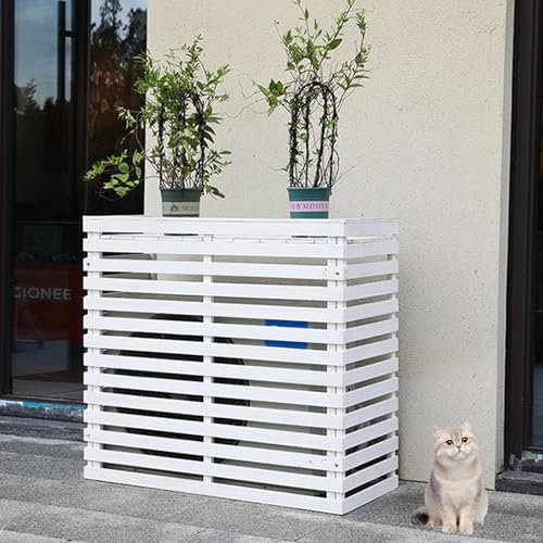 Weißer 3-teiliger Holzzaun für Hof, Außenzaunpaneele mit Terrassengitterplatten, freistehend, kein Grabenzaun zum Verstecken von Außenklimaanlage und Müllabfall, 105 x 45 x 95 cm