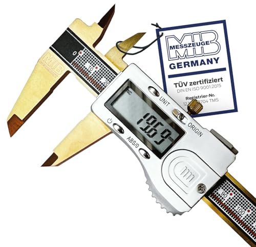 MIB Digitaler Messschieber 150mm mit Absolut-System & TiN-Beschichtung | DIN 862 | Präzisionsmessgerät für 4-fach Messung & Kalibrierung | Digitalwerkzeug inkl. 3V Batterie & Kunststoffbox