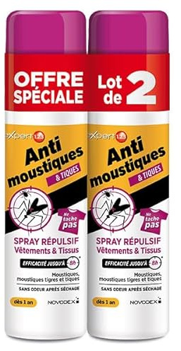 Nutreov Expert 123 Anti-moustiques et Tiques spray répulsif Vêtements et Tissus 100 ml - Duo - Promotion