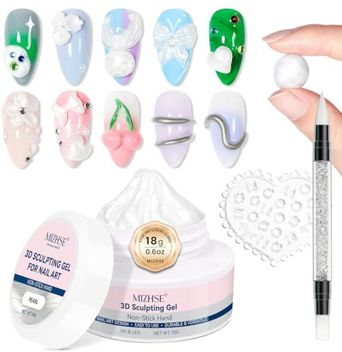 MIZHSE 3D Gel Nail Art Weiß Modelliergel für Nägel Sculpting Perlweiß 18g