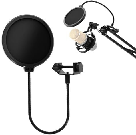Microphone Filtre Anti-Pop, Microphone Pop Filter, Avec Clip Col De Cygne Flexible À 360°, Pour Studio D'enregistrement, Filtre Le Bruit, Chansons K, Enregistrements (Noir)