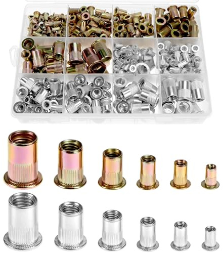 QWORK® 500 Pièces Jeu de Écrou Rivet M3, M4, M5, M6, M8, M10 - en Aluminium et Acier Galvanisé - Rivet Fileté pour Métal, Plastique