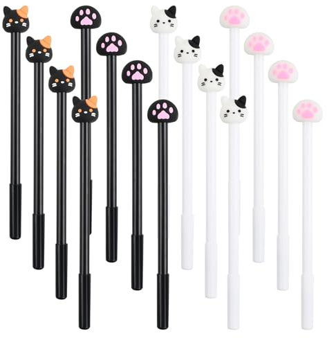 Gelschreiber Schwarz 16er-Pack Gel Stifte Tiere Set, 0.5mm Stiftspitze, Gel Stifte Set Kugelschreiber, Gelstifte Schwarze Tinte, Schwarzer Kugelschreiber Gel Für Schule Büro (Katzen-Design)