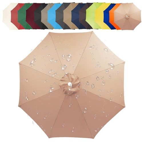 CMJYMX Toile De Rechange pour Parasol 200/250/270/300/350 CM + 6/8 Baleines Toile De Parasol Déporté, Auvent De Rechange pour Parasol De Terrasse(Champagne,8 Ribs: 350CM/11.5FT)