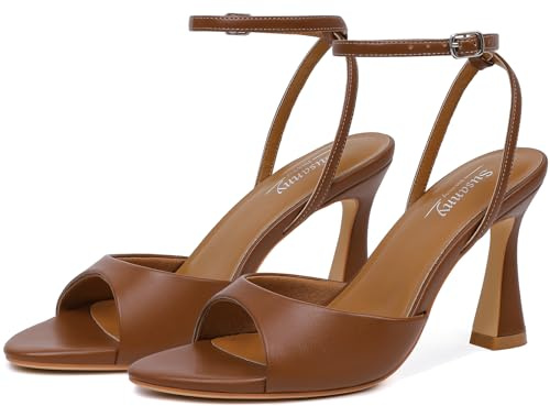 Susanny Pointed Open Toe Strappy High Heels for Women Ankle Strap Sexy Heeled Sandals Stiletto Dark Brown Kitten Heels Wedding Bridal Party Prom Dress Work Shoes Size 6.5