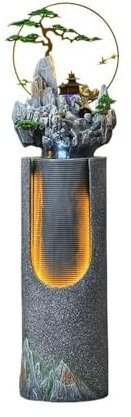 yixinzi-2024 Fuente de pie Fuente Feng Shui de 163 cm de Altura for Sala de Estar, Adornos fluidos, Oficina, de Piso a Techo, Paisaje acuático Fuente Independiente(Dark Gray)