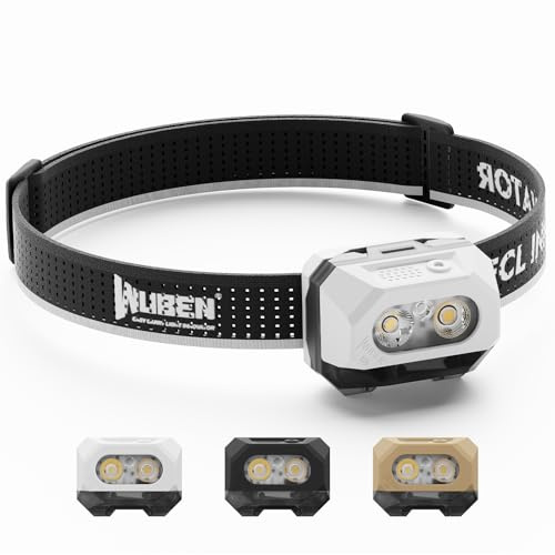 WUBEN H4 Stirnlampe LED Wiederaufladbar 800 Lumen 10 Modi mit Rotlicht | IP68 Wasserdichte Stirnlampen Bewegungssensor, Taschenlampe Kopflampe , für Camping, Angeln und Wandern Zubehör - Weiß