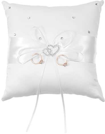 Xelsluthe Ring Bearer Pillows White, 6'' x 6'' Wedding Ring Pillow Holder, Lace Bow Rings Pillow Bearer Cushion for Wedding Party Decoration Proposal Ceremony