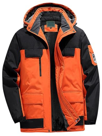 Generisch Giacca imbottita da uomo, cappotto invernale in taglia grande, giacca da sci, calda giacca di lana, abito da escursionismo outdoor, L 4XL, da uomo, nero, Colore: arancione., 3XL
