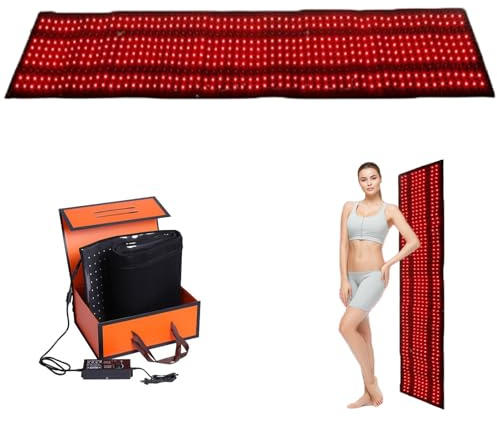 Esterilla de luz roja e infrarroja de cuerpo entero, 630 LED, almohadilla de 660 nm y 850 nm con control remoto, 3 modos y 5 niveles de brillo, tamaño grande (160cm*35cm)