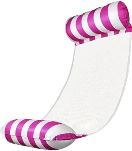 Inflatable Pool Hammock Float - Pink & White Striped Adult Water Lounger - Mesh Lilo Pool Inflatables for Adults - Pool Float Chair Hammock for Swimming Pools - Summer Pool Floats for Adults
