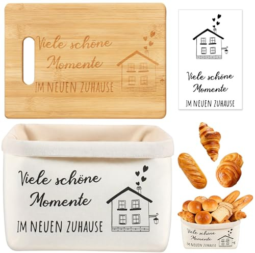 TXErfolg Cadeau Cremaillere Maison,Corbeille à pain Planche à Découper en Bois avec carte de vœux,Viele schöne Momente IM NEUEN ZUHAUSE,Idée Cadeau Crémaillère pour nouvel appartement, Emménagement