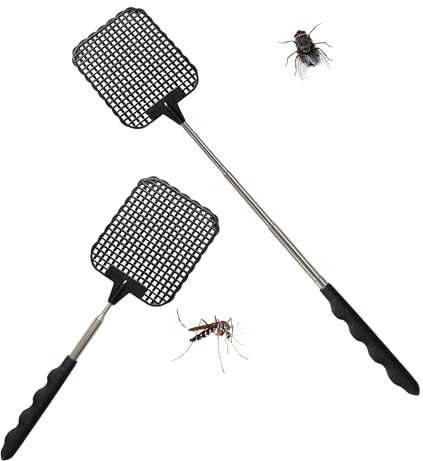 MOLIMOLI Matamoscas de 2 Piezas: telescópico, Extensible y Estable con Mango de Acero Inoxidable, eléctrico para Avispas de Mosca en la Cocina, jardín (Negro)