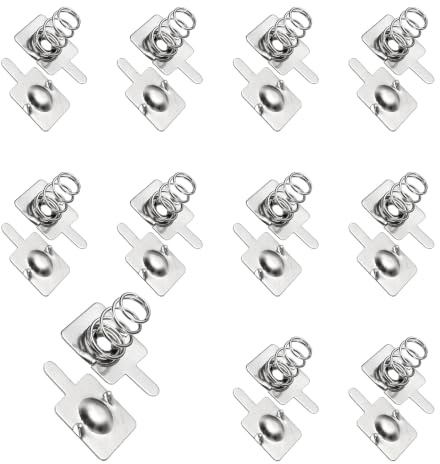 QUARKZMAN 10 Jeux De Ressorts De Contact pour Piles AA 10 mm x 10 mm | En Plaque Nickelée, Ressort De Remplacement Pour Montage Sur PCB Et Porte-Piles, Conversion Positif Vers Négatif