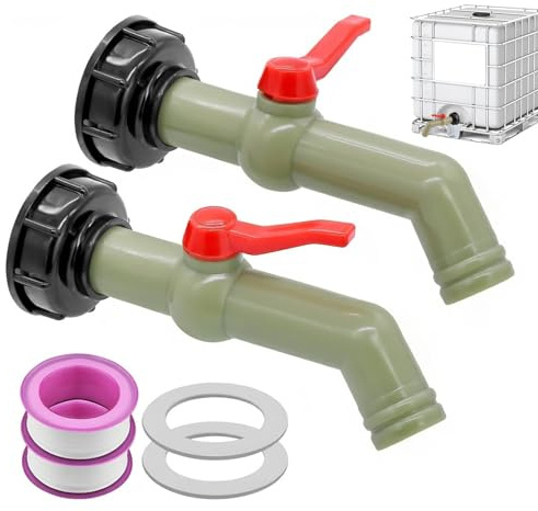 IBC Auslaufhahn mit Kugelhahn, 2 STK 1 Zoll Adapter für Wassertank 1000L | 3/4 Zoll Anschluss, 45° Auslaufventil, IBC Tank Zubehör Wasserhahn für Regentonnen Wassertank, Erweiterte Gesamtlänge 8.46in