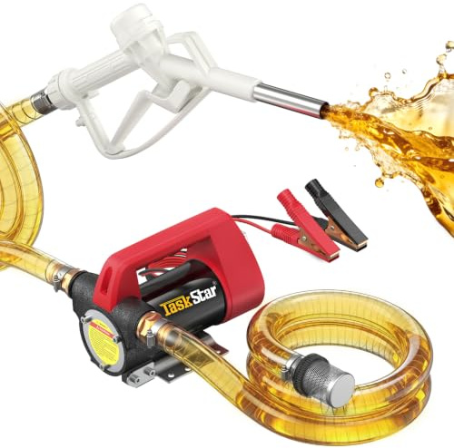 TaskStar Electric Diesel Transfer Pump Kit, 12V 50L/min for Diesel Kerosene | Protable Fuel Pump, 3m Suction & 8m Lift with Fuel Nozzle, Filter, 3m Battery Clip & Hoses, for Tractors Trucks Generator