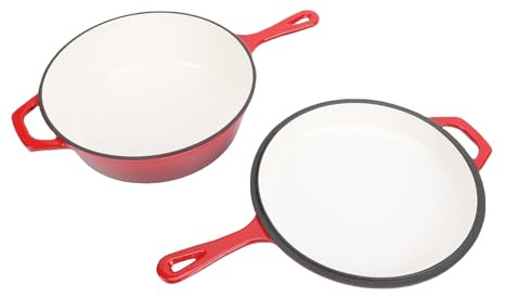 Hamwesh Sartén de Hierro Fundido con Tapa, 4 Cuartos de Galón de Gran Capacidad, Horno Holandés de Hierro Fundido, Sartén de con Tapa Incluida para Guisos, Asar, Hornear, Freír, Cocción Lenta,