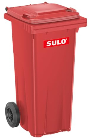 SULO Papelera gran contenedor de basura de 120 l de plástico rojo