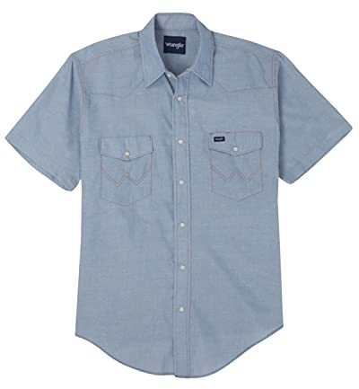 Wrangler herr western kortärmad snapwork button-down-skjortor, Chambray, 15,5 US, Chambray, M