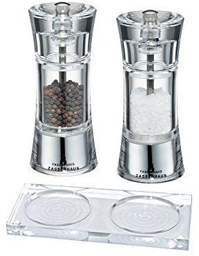Zassenhaus Set Salzmühle & Pfeffermühle Aachen Acryl & Mühlen-Untersetzer (14 cm)