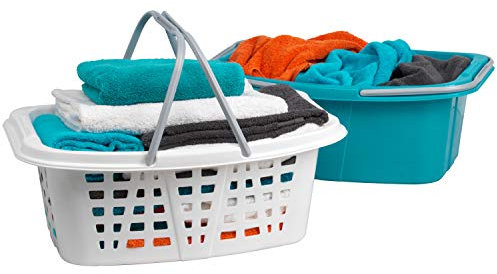 Beldray Set cesto portabiancheria - Robusto cesto per il bucato con capacità di 26 litri, maniglie per il trasporto, cesto portabiancheria in plastica, organizer portaoggetti, set di 2, LA030450TQ
