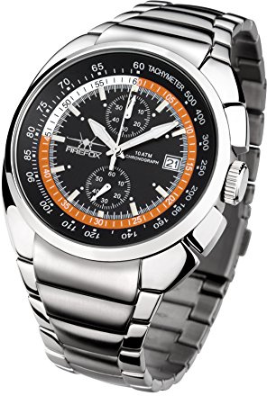 FIREFOX Aviator FFS70-107 schwarz/orange Chronograph Herrenuhr Armbanduhr massiv Edelstahl Sicherheitsfaltschließe 10 ATM Water Resistant Miyota Kaliber OS11