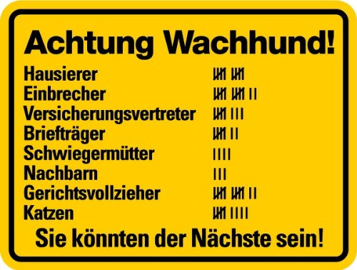 Schild Alu Dekorationsschild 'Achtung Wachhund!' 150x200mm (freilaufender Hund, Warnschild) praxisbewährt, wetterfest