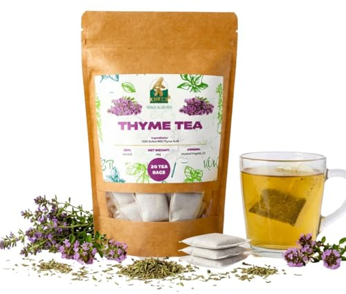 KUKER Thyme Tea Bags 20 Pack – Wild Thyme Herbal Tea for Throat Comfort & Respiratory Support – Traditional Herbal Tea for Daily Wellness – Caffeine Free Herbal Tea Bags with Dried Thyme Leaves