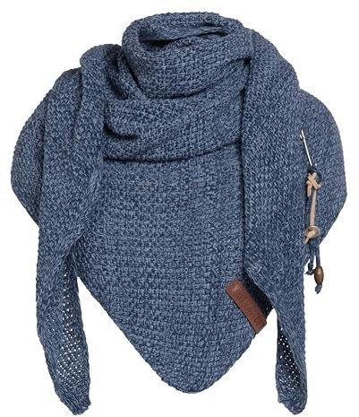 KNIT FACTORY - Dreiecksschal Coco - Damen Strickschal mit Wolle - Umschlagtuch für den Herbst und Winter - Winterschal - Dreieckstuch - Hochwertige Qualität - XXL Schal - 190 x 85 cm - Jeans/Indigo