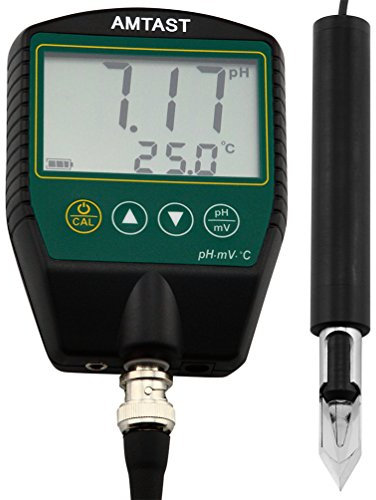 AMTAST Tragbare pH-Messgeräte für Fleisch Obst Getränke Lebensmittel-pH-Test mit Edelstahl-Penetrationsklingen-pH-Sonde, Bereich 0~14Ph, Temperatur 0~100°C