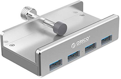 ORICO USB 3.0 Hub Clamp Adapter, Aluminum 4-Port USB Splitter with Extra Power Supply Port and 4.92 FT USB Data Cable, Ultra-Portable USB Expander for 2021 iMac/Laptop/PC
