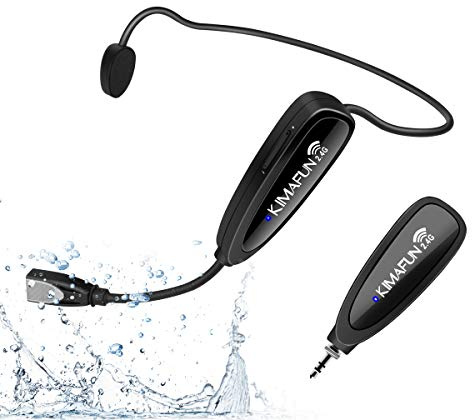 KIMAFUN Wireless Fitness Headset Microphone,2.4G Wireless Sweatproof Waterproof Headset Mic with Rechargeable Transmitter and Bodypack Receiver For Speaker,PA,Fitness Instructor,Teacher,G100-1