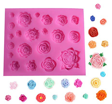 OBTANIM Silikonform mit 21 Mulden, Rosenblüten, Fondantform, Kuchen, Cupcake, Dekoration, Form für Schokolade, handgefertigte Süßigkeiten
