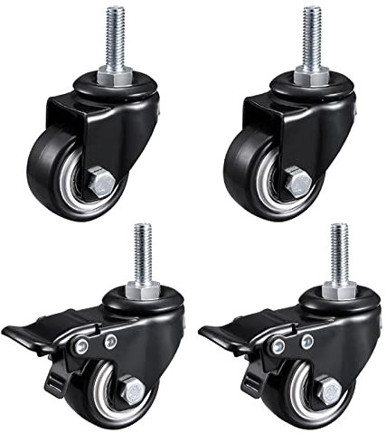 Suwooy Lenkrollen Mit Bremse, Möbelrollen Für Trolleys, Schwenkrollen Schwerlast, M8/ M10 Bolzen, Transportrollen, Leise Rollen Für Möbel, Lenkrollen Klein,2Nobrakes+2Brakes-40mm/M8*25mm