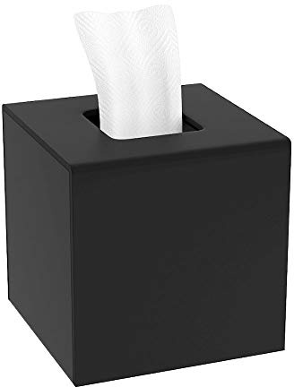 HIIMIEI Acrylic Tissue Box Cover Clear Tissue Holder Square Napkin Dispenser for Home Office Restaurant - Black