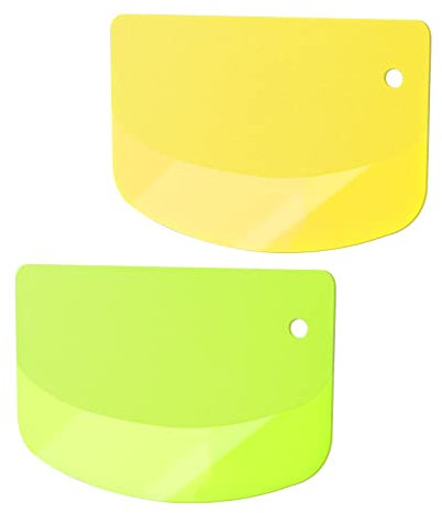 KINBOM 2pcs 4.7x3.7inch Plastic Scraper, Multi-Function Dough Cutter Dough Scraper Food Scrappers Kitchen Bowl Scraper Tool for Pastry Cake Dough Bread Pizza Baking (Yellow and Green)