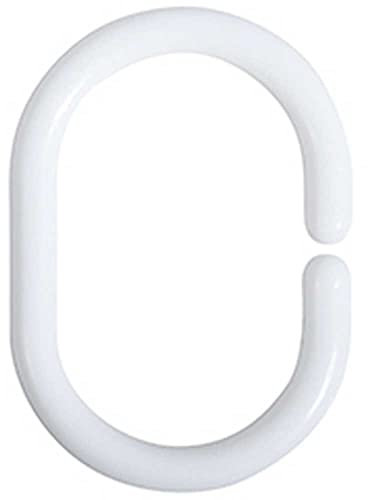 JOY STORE Anelli per tenda doccia. 12 pezzi di anelli per tende da doccia bianchi. Anelli di plastica per tende a forma di C.