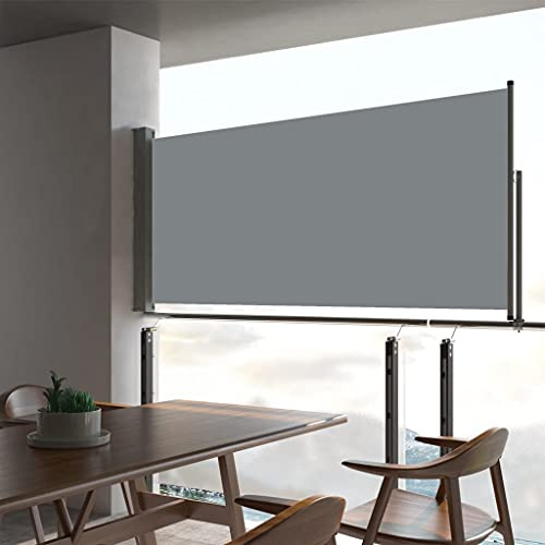 Ausziehbare Seitenmarkise 60 x 300 cm (H x L) ausziehbar Blickdicht, Sichtschutz & Windschutz Sonnenschutz für Balkon & Terrasse, Seitenrollo mit Wandhalterung - Grau