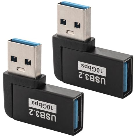 Leehitech 2 Pack Right Angle USB A Adapter,10Gbps L-Shape USB 3.2 Gen2 A Male to A Female Connector, Support 5V/3A Safe Charging High Speed Data Transfer for Phones, Laptop, Power Bank, Hard Drive