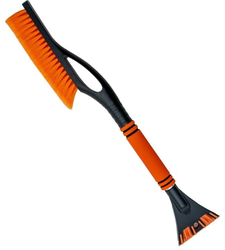 INTIRILIFE Eiskratzer 2in1 Schneebürste in Orange - Schwarz - 59 x 11 cm - Scheibenkratzer Schneebesen Schneekratzer zum einfachen und schnellen Entfernen von Frost und Schnee