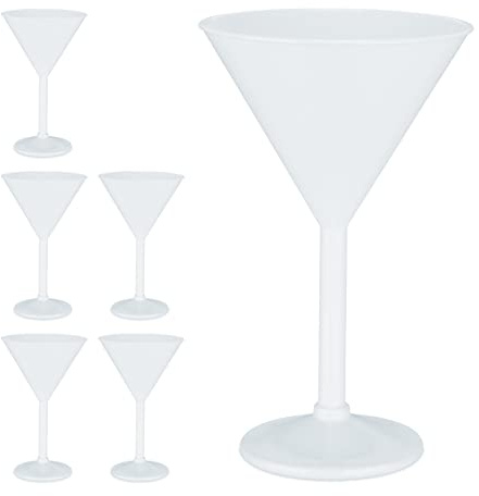 Relaxdays Martini Gläser Kunststoff, 6er Set, bruchfest & BPA-frei, Mehrweg Cocktailgläser mit Stiel, 250 ml, edel, weiß