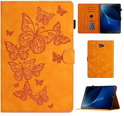 CASAFUNY Hülle für Samsung Galaxy Tab A6 10,1 2016, PU Leder Tablette Schützhülle SM-T580/T585 mit Standfunktion und Auto Schlaf/Wach Tablet Cover für Samsung Galaxy Tab A 10.1 Zoll 2016, Orange