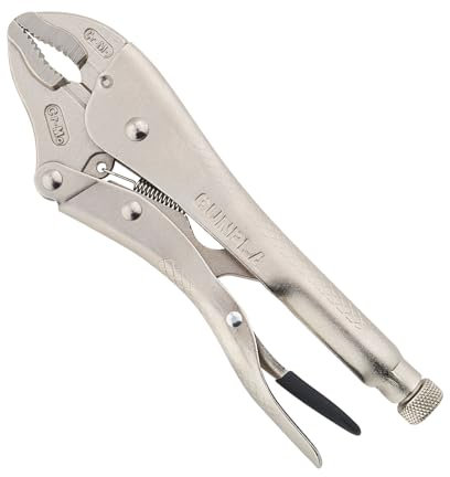 Gunpla Feststellzange 10 Zoll/250mm Selbsthemmend, Schweißzange Gebogene Backe Zange mit Rutschfeste Griffe, Gripzange mit Einstellschraube und Auslösehebel